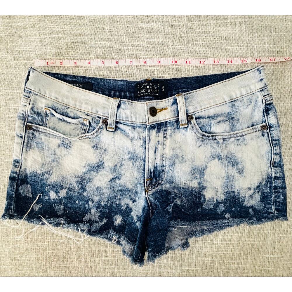 Lucky Brand Sz 10 The Cut Off Riley Denim Shorts Acid Wash Bleach Splatter